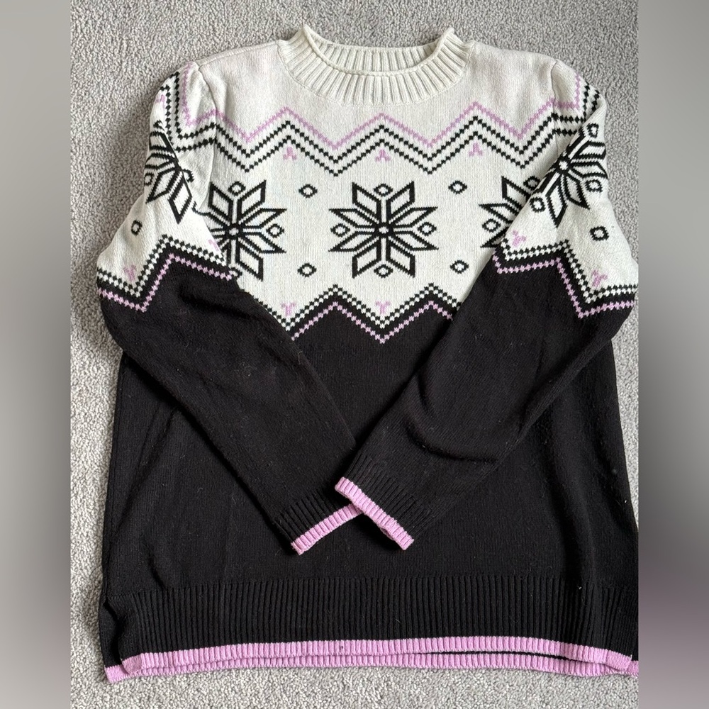 Talbots Black and White Snowflake Sweater